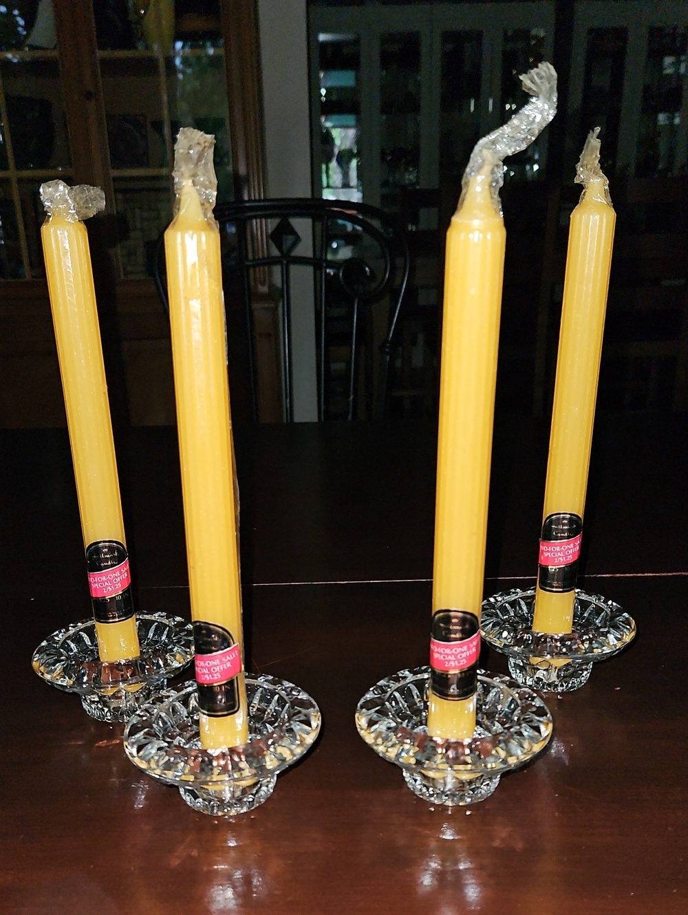 Set of 4 Pressed Glass Votive Or Taper Candle Holders - Thumb Print Design